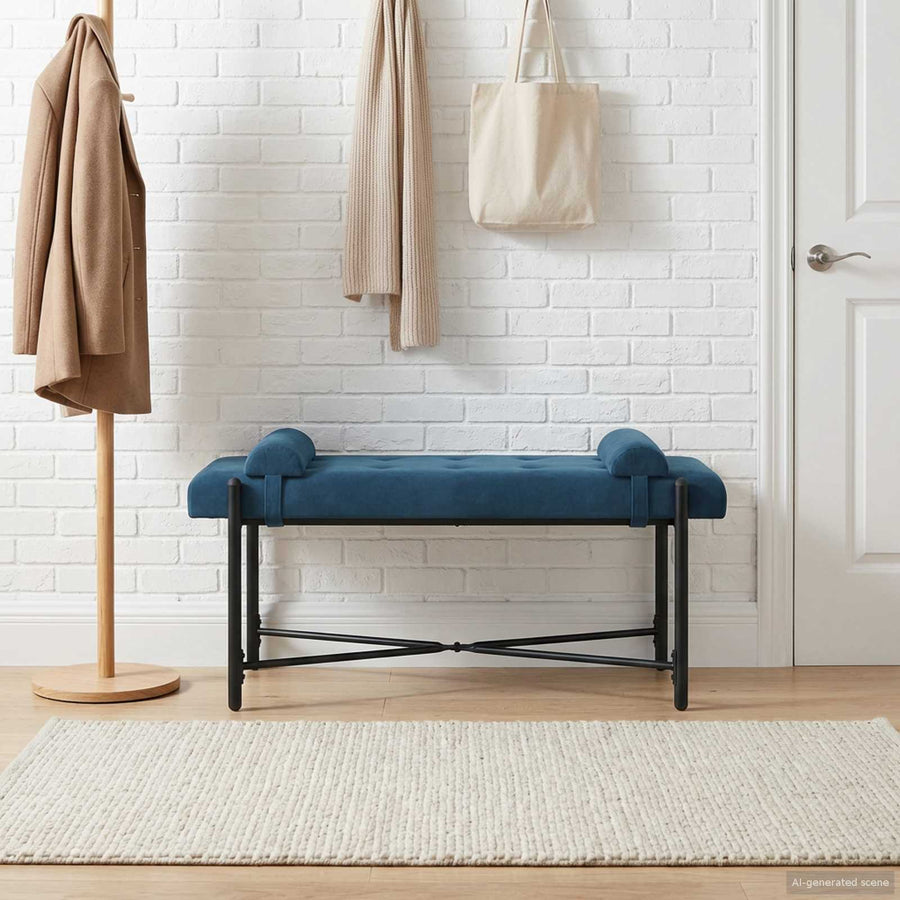 Knop-gestept Bankje met Kussens Blauw 110 x 40 x 46 cm Fluweel