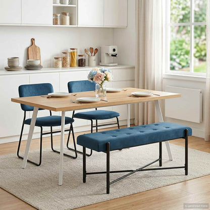 Knop-gestept Bankje met Kussens Blauw 110 x 40 x 46 cm Fluweel