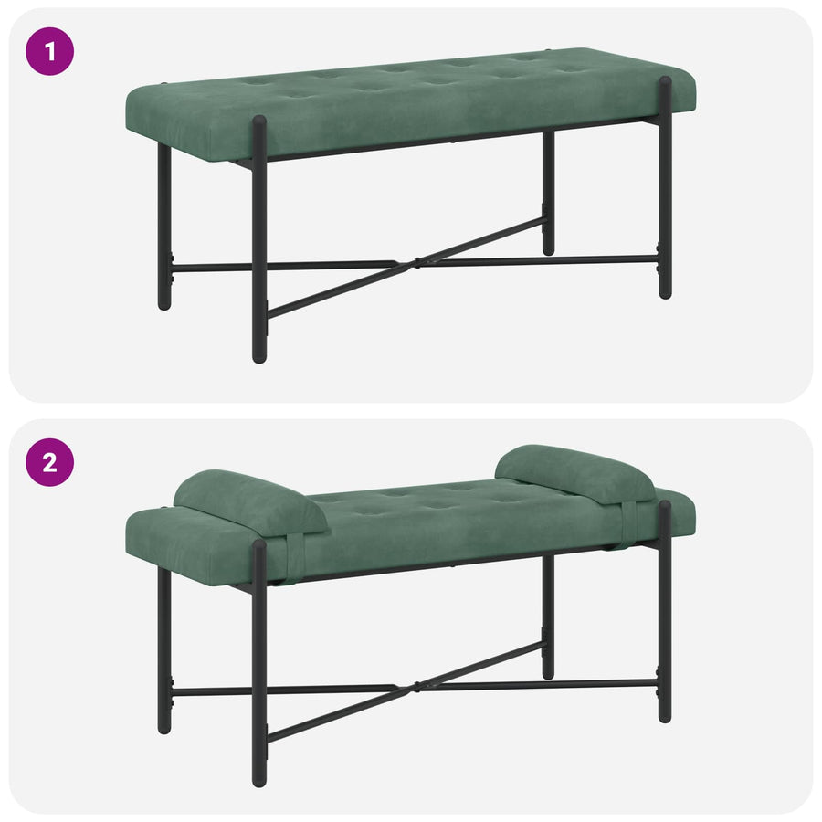 Knop-gestept Bankje met Kussens Zeegroen 110 x 40 x 46 cm