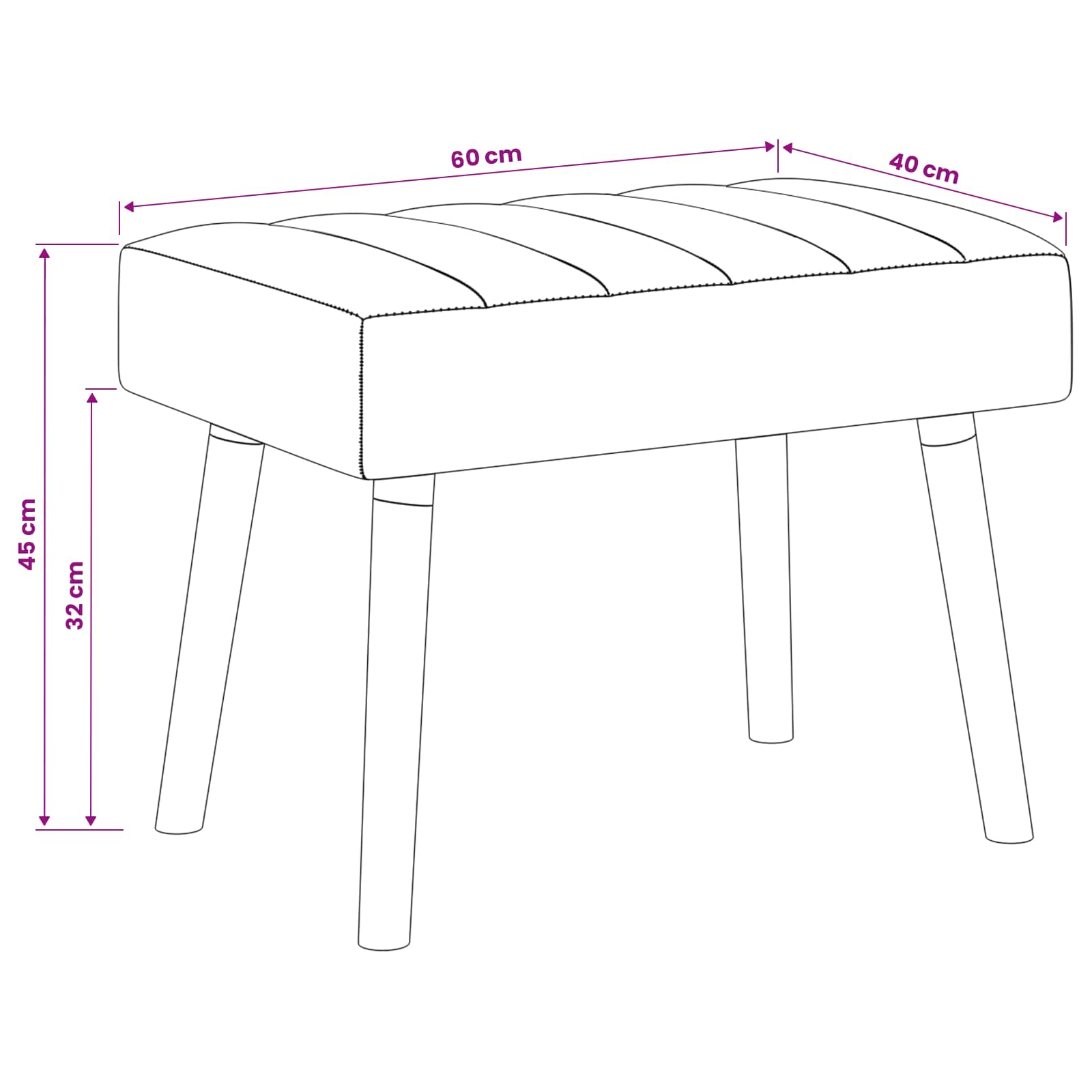Kanaal-geplooide bank Zwart 60 x 40 x 45 cm Stof