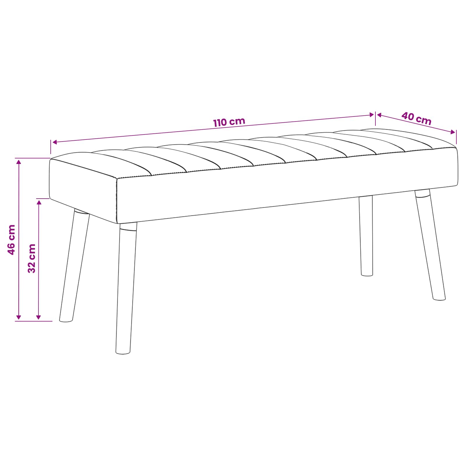 Kanaal-geplooide bank Wijnrood 110 x 40 x 46 cm Stof