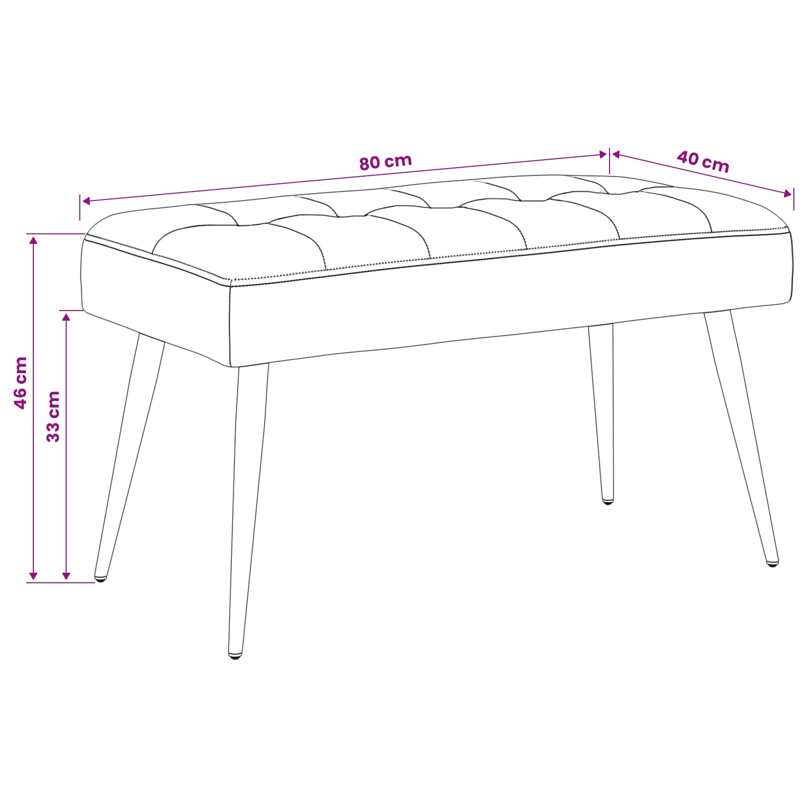 Bank met knoopverstelling Donkergrijs 80 x 40 x 46 cm Fluweel