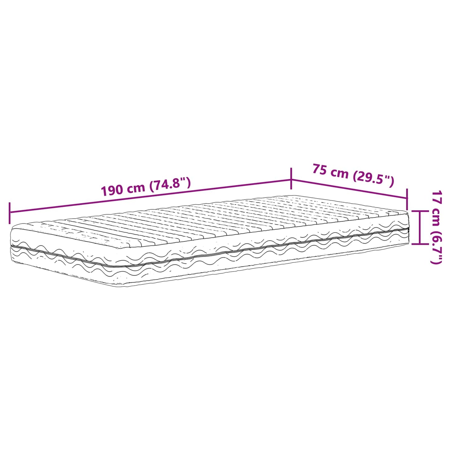 Schuimmatras H2 en H3 75 x 190 cm Wit