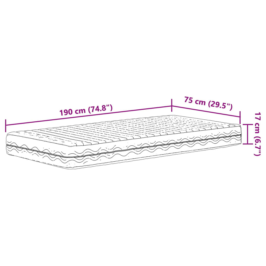 Schuimmatras H2 en H3 75 x 190 cm Wit