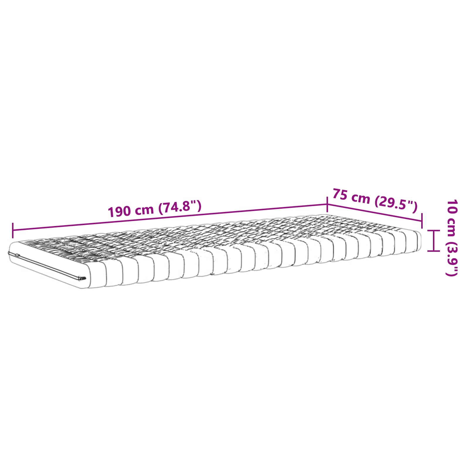 Schuimmatras 75 x 190 cm Wit