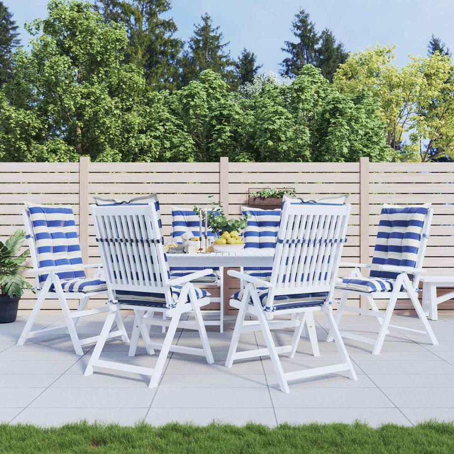 Tuinkussen 6 st Blauw en Wit 120 x 50 x 7 cm Stof