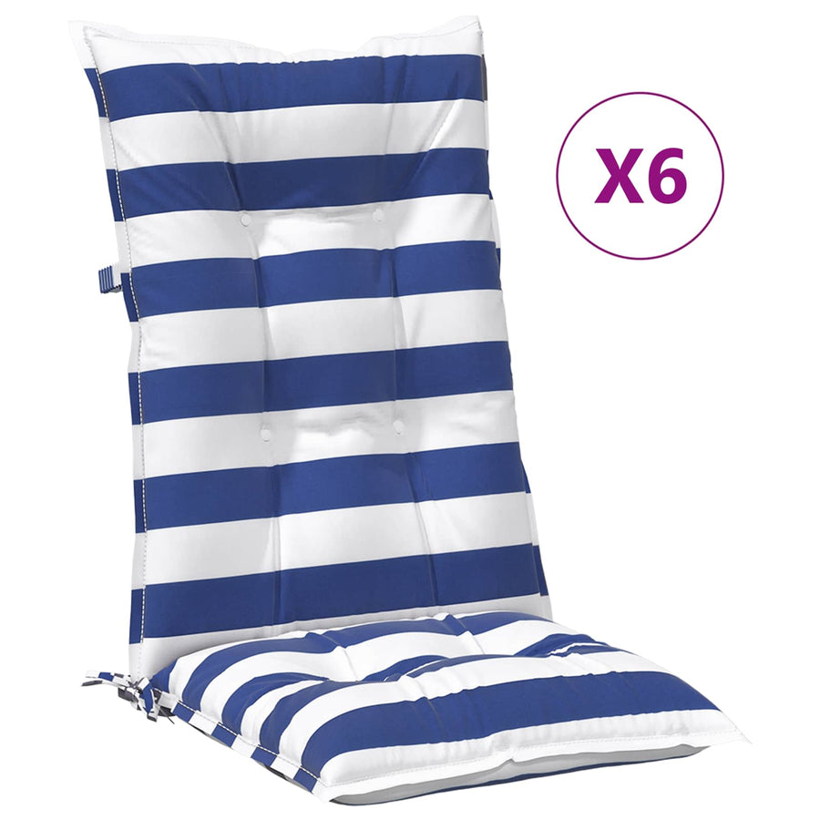 Tuinkussen 6 st Blauw en Wit 120 x 50 x 7 cm Stof