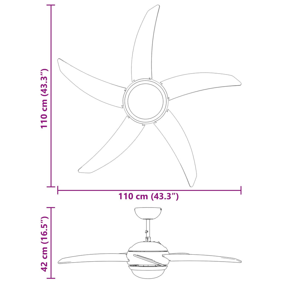Plafondventilator met licht en afstandsbediening Ø 110 cm Wit