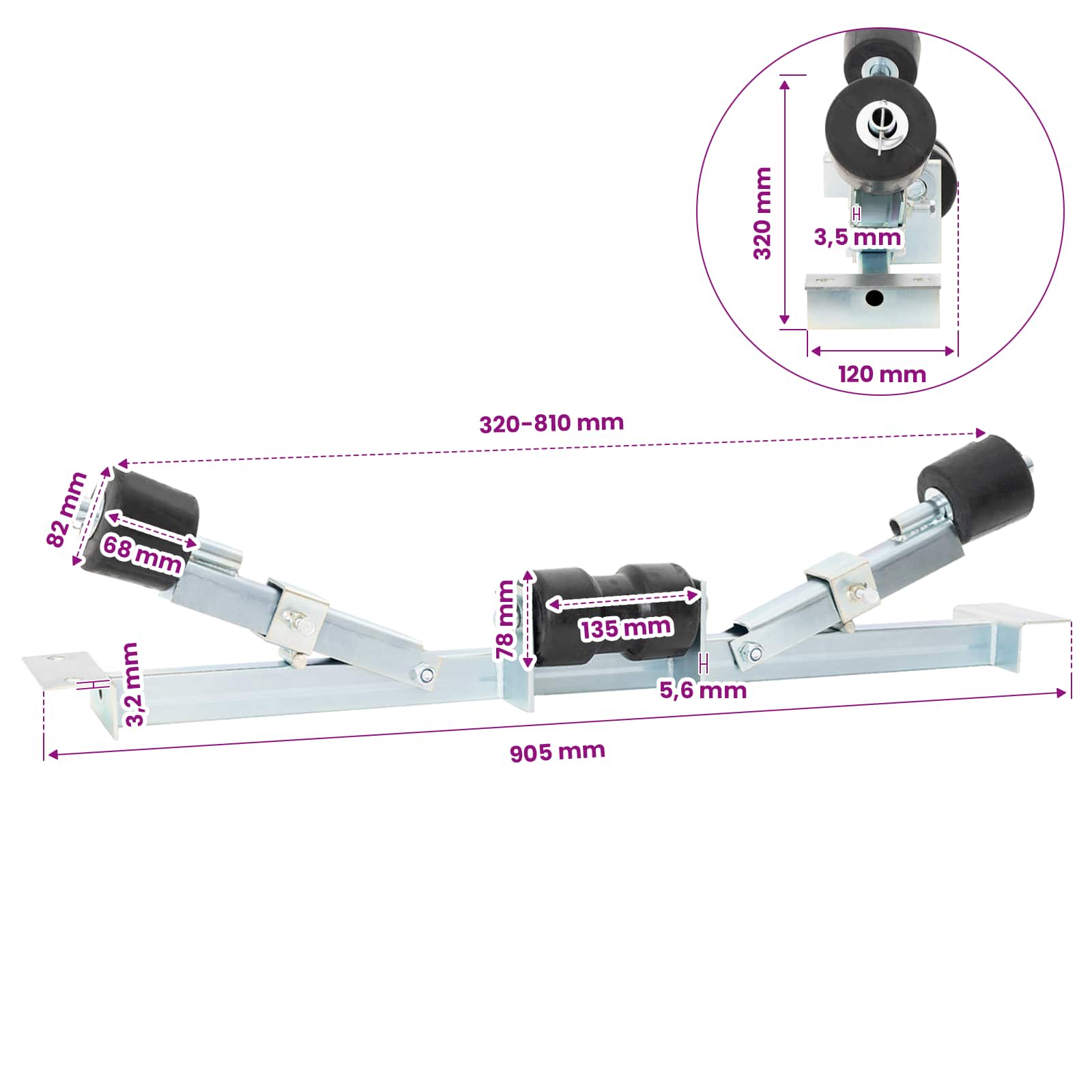 Boot Trailer Ondersteuning 90,5 x 12 x 32 cm zilver