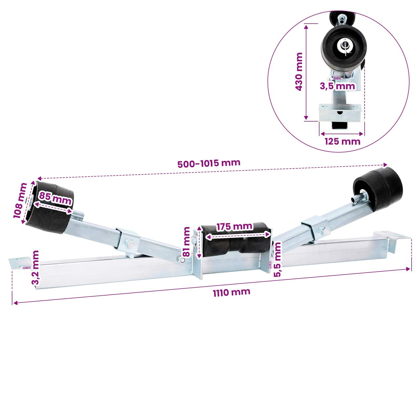 Boot Trailer Ondersteuning 90,5 x 12 x 32 cm zilver
