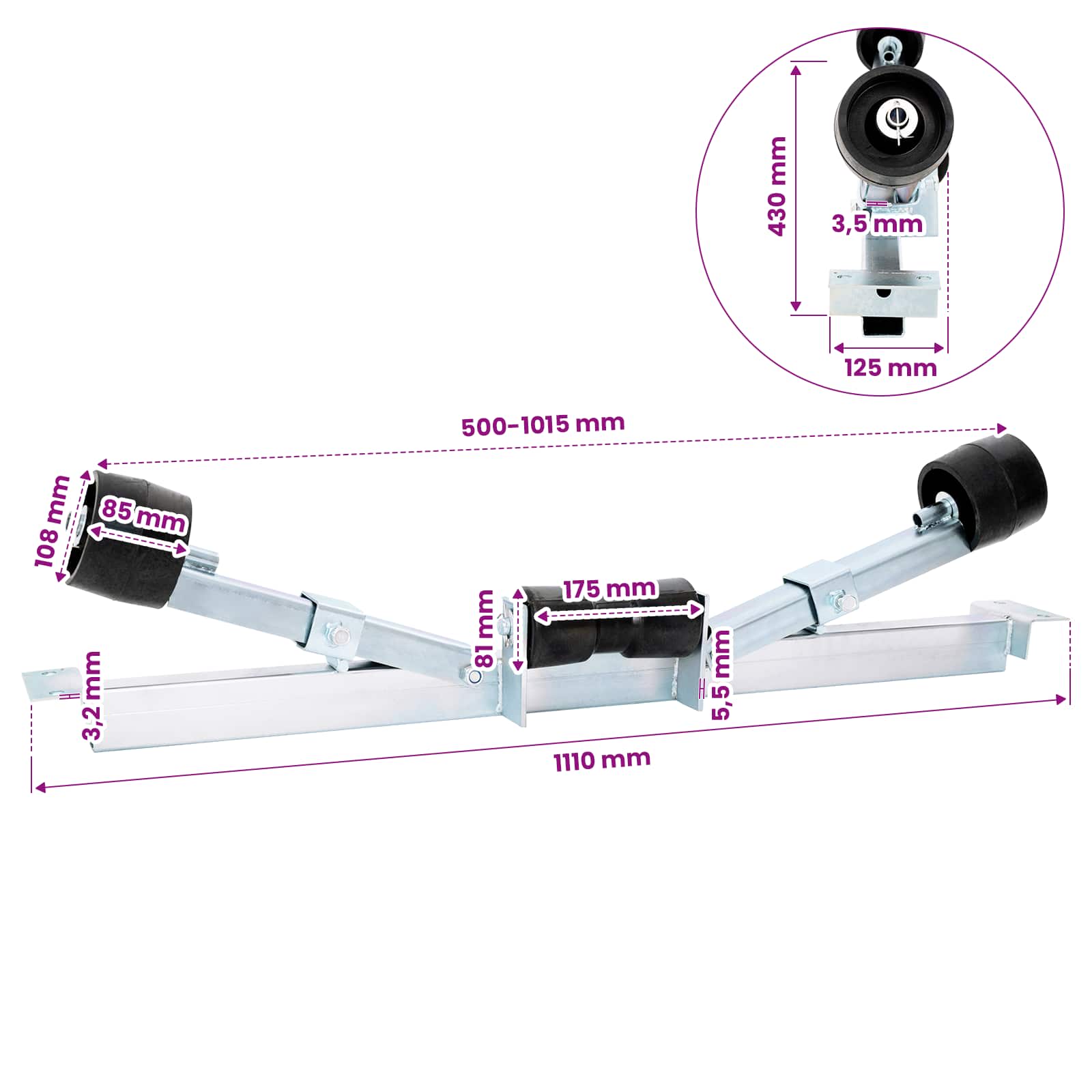 Boot Trailer Ondersteuning 90,5 x 12 x 32 cm zilver