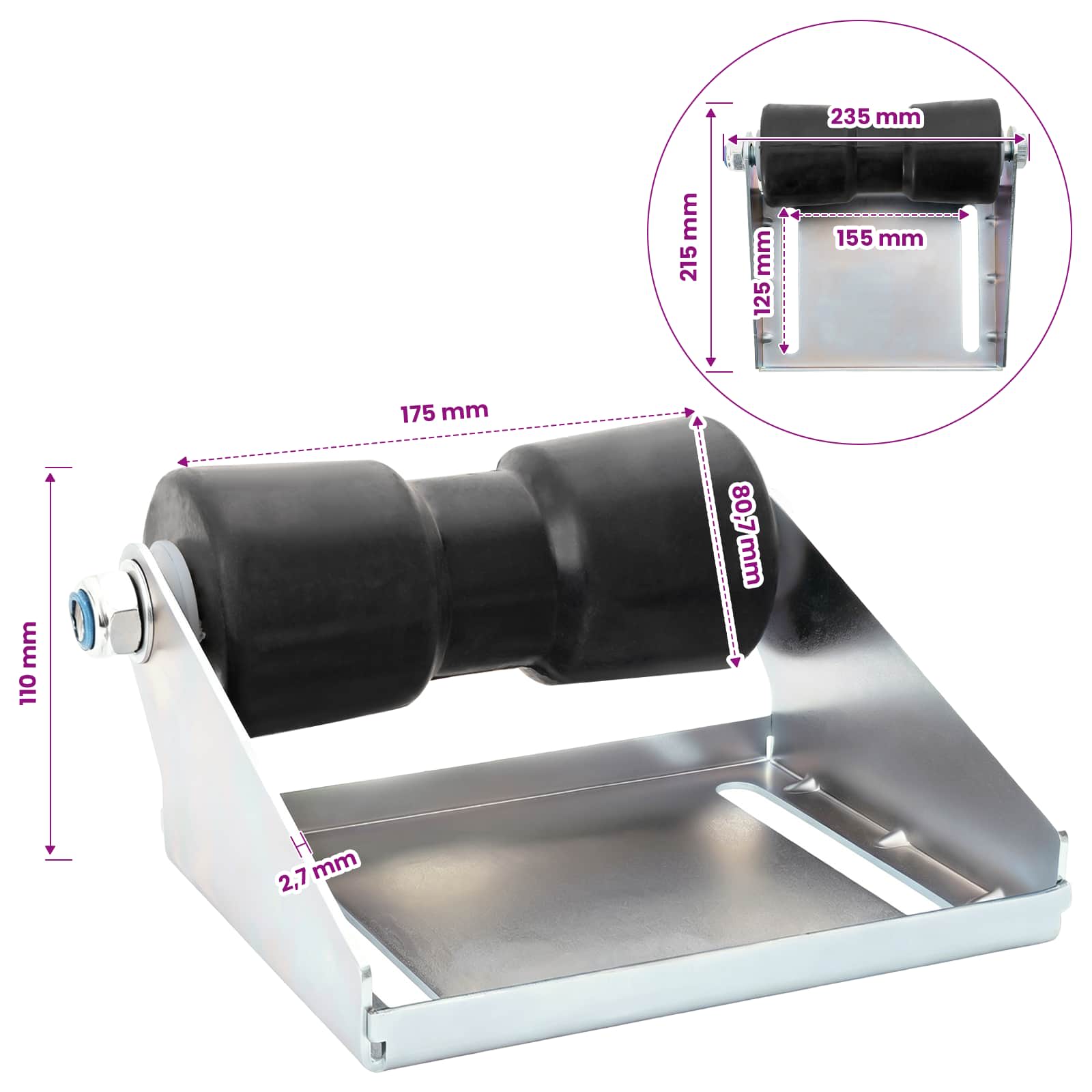 Boot Trailer Roller met Beugel 20,3 cm Gegalvaniseerd staal