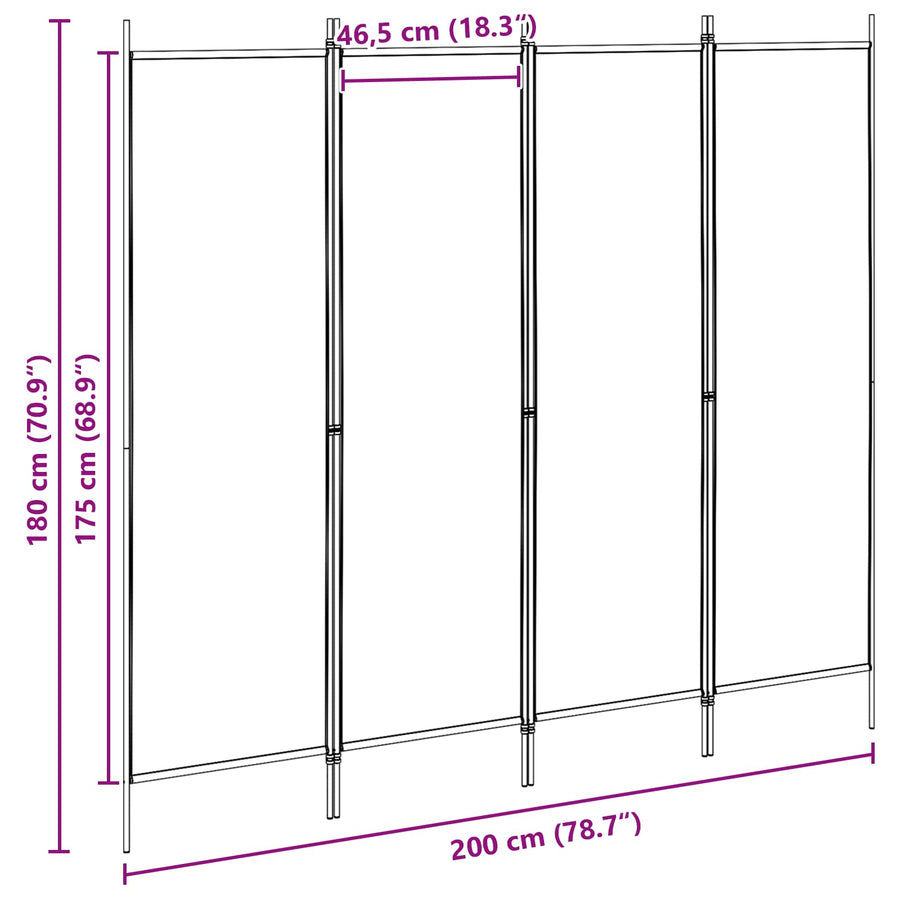 4-panelen roomdivider Beige 200 x 180 cm Stof