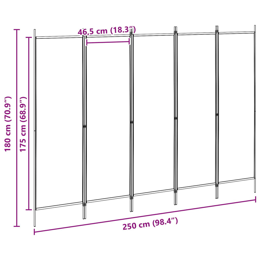 5-Panel Room Divider Beige 250 x 180 cm Stof