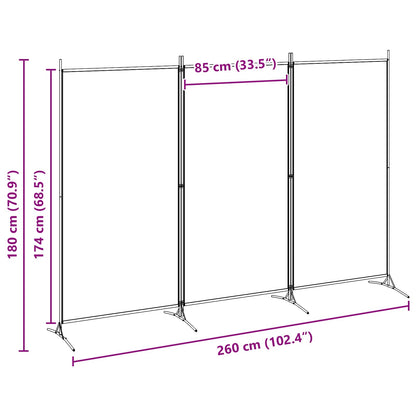 3-Panel Room Divider Beige 260 x 180 cm Stof