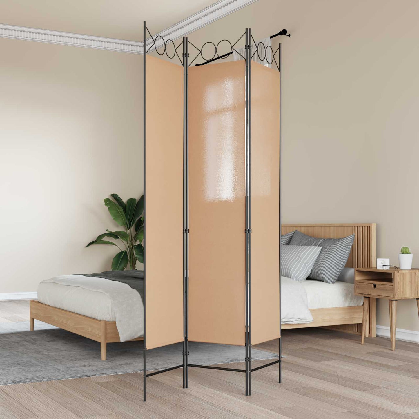 3-Panel Room Divider Beige 120 x 200 cm Stof