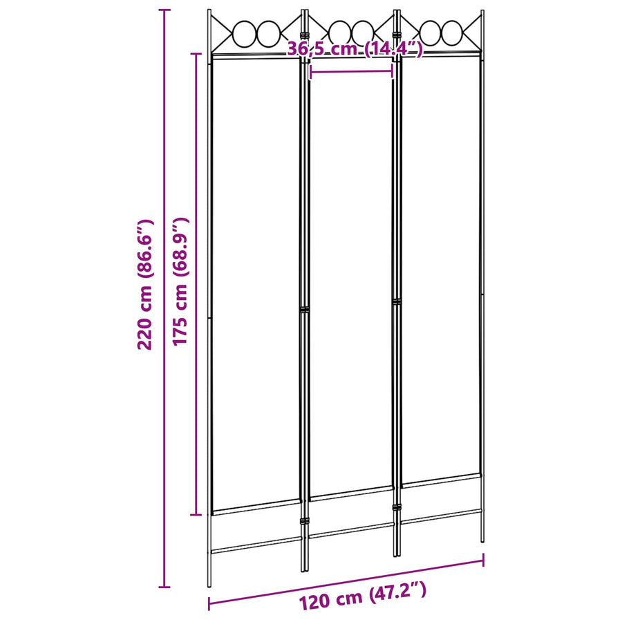 3-Panel Room Divider Beige 120 x 220 cm Stof