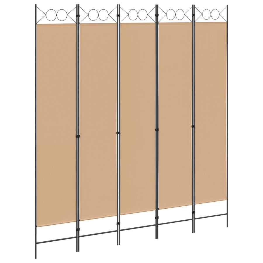 5-Panel Room Divider Beige 200 x 220 cm Stof
