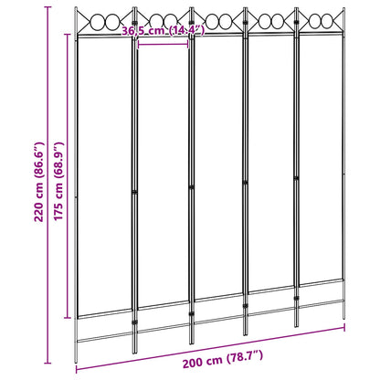 5-Panel Room Divider Beige 200 x 220 cm Stof