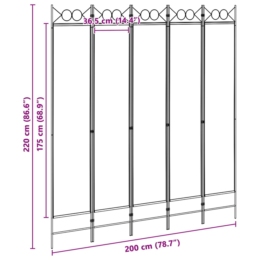 5-Panel Room Divider Beige 200 x 220 cm Stof