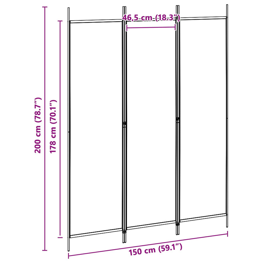 3-Panel Room Divider Beige 150 x 200 cm Stof