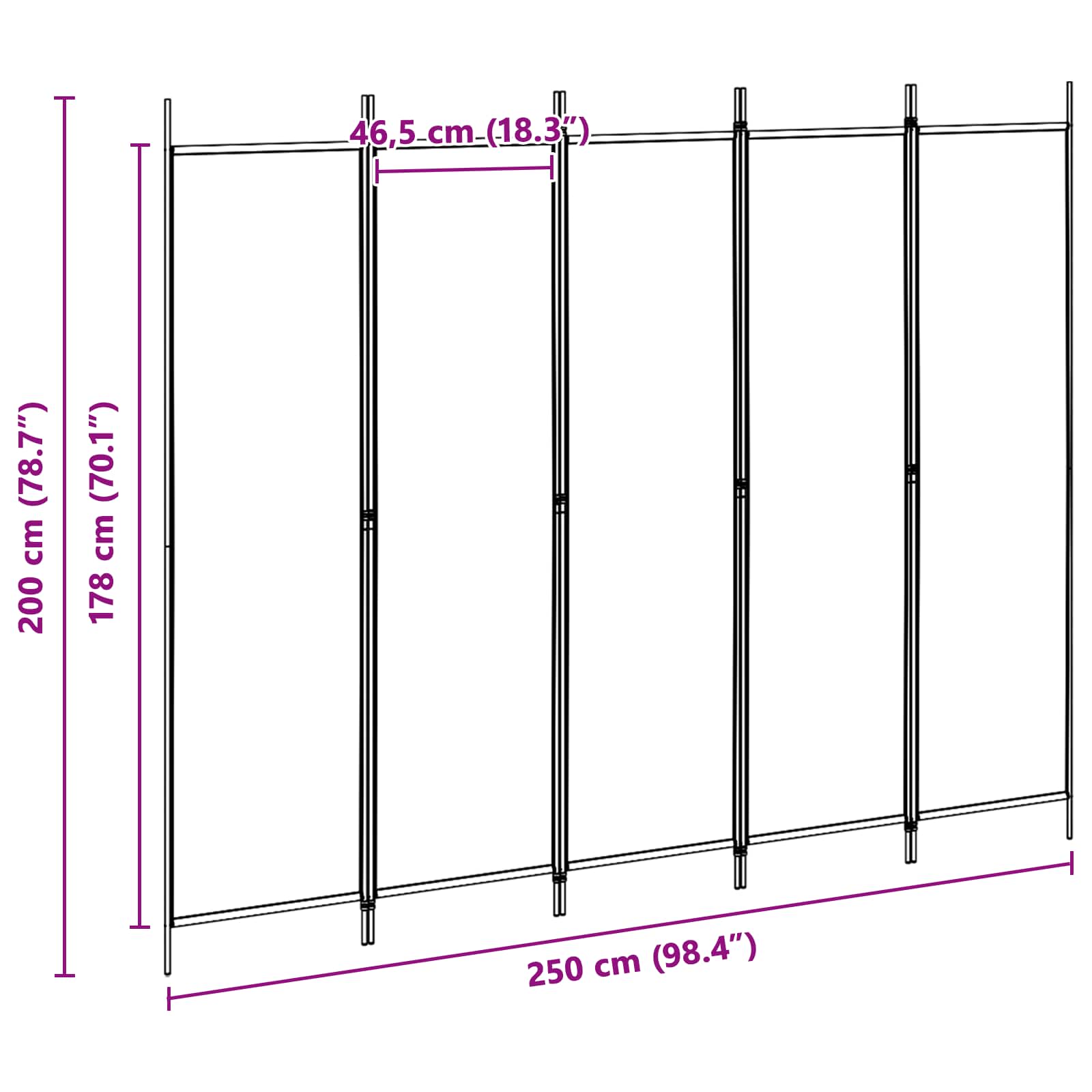 5-Panel Room Divider Beige 250 x 200 cm Stof