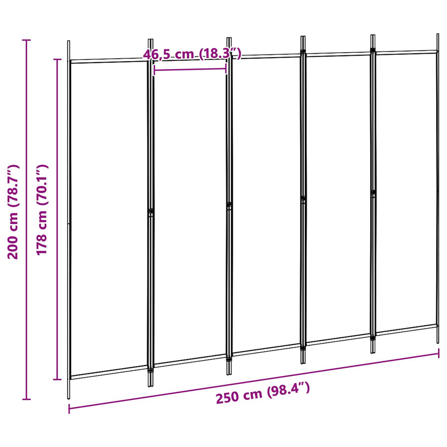 5-Panel Room Divider Beige 250 x 200 cm Stof