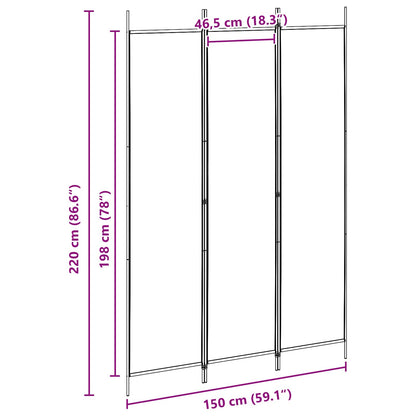 3-Panel Room Divider Beige 150 x 220 cm Stof