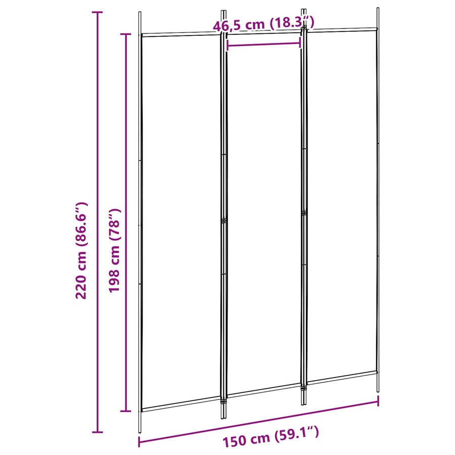 3-Panel Room Divider Beige 150 x 220 cm Stof