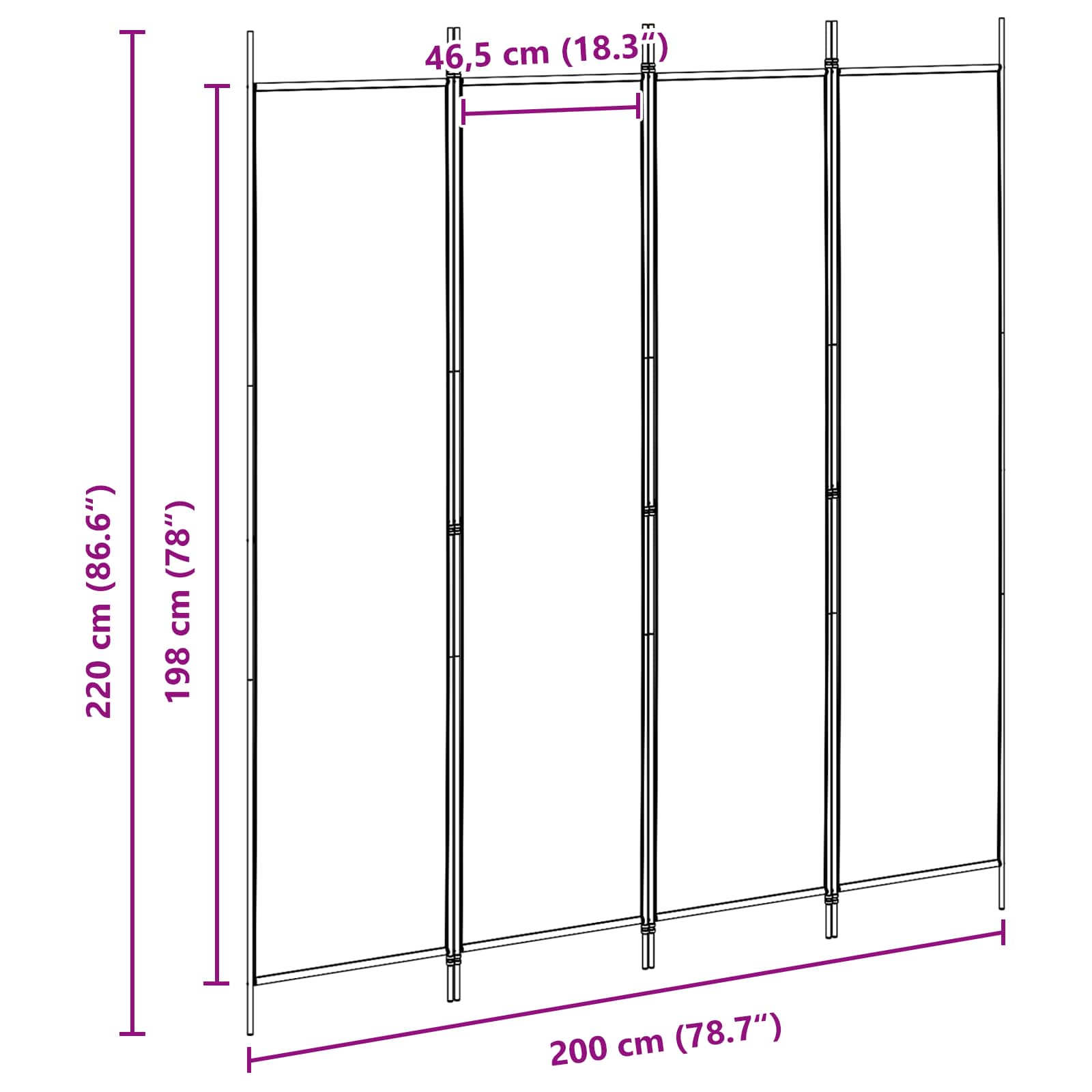 4-panelen roomdivider Beige 200 x 220 cm Stof