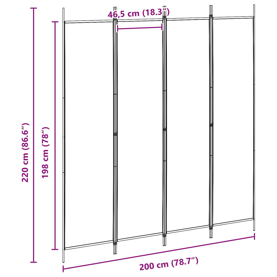 4-panelen roomdivider Beige 200 x 220 cm Stof