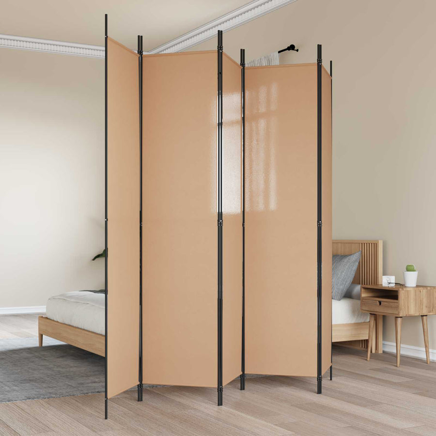 5-Panel Room Divider Beige 250 x 220 cm Stof