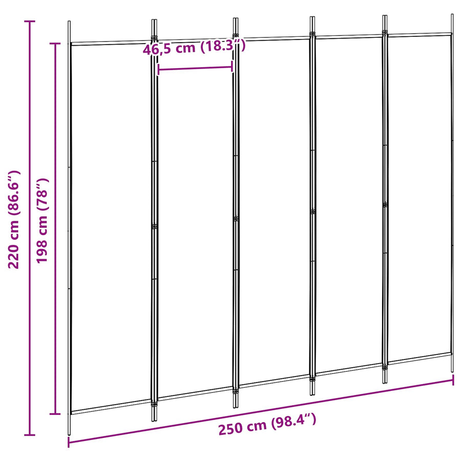 5-Panel Room Divider Beige 250 x 220 cm Stof
