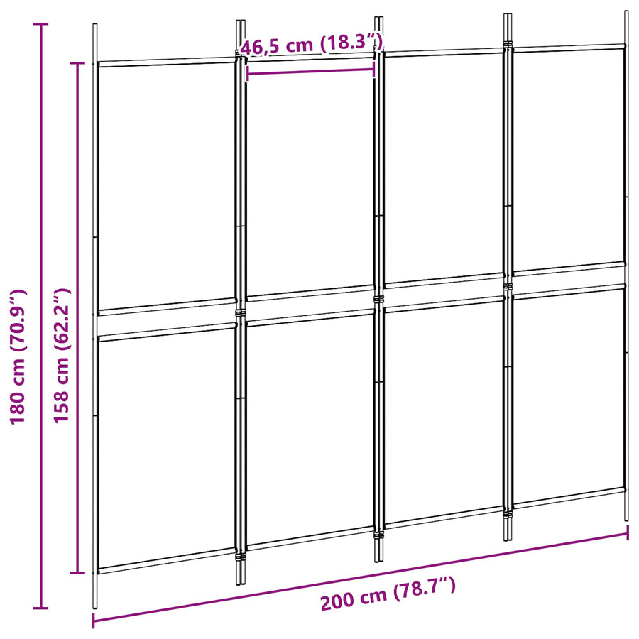 4-Panel Room Divider Beige 200 x 180 cm Stof