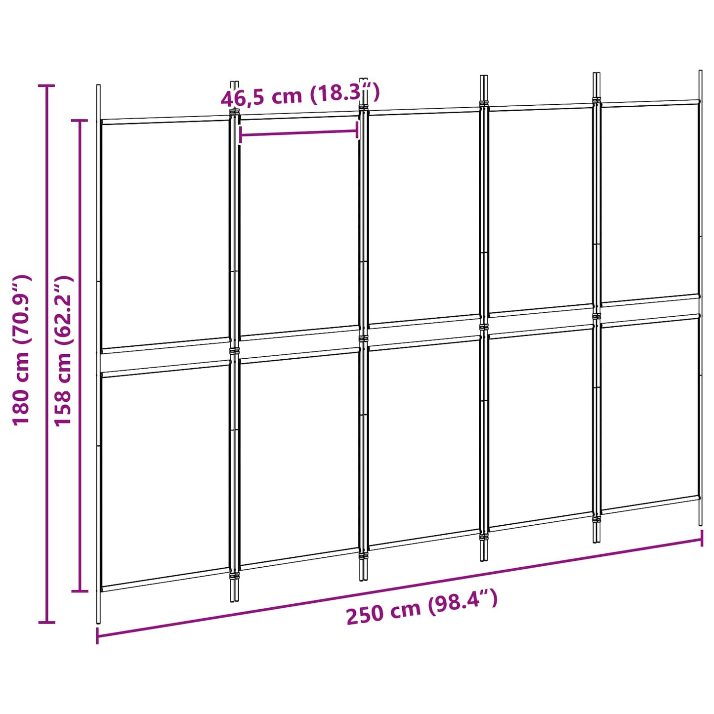 5-Panel Room Divider Beige 250 x 180 cm Stof