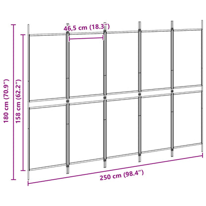5-Panel Room Divider Beige 250 x 180 cm Stof