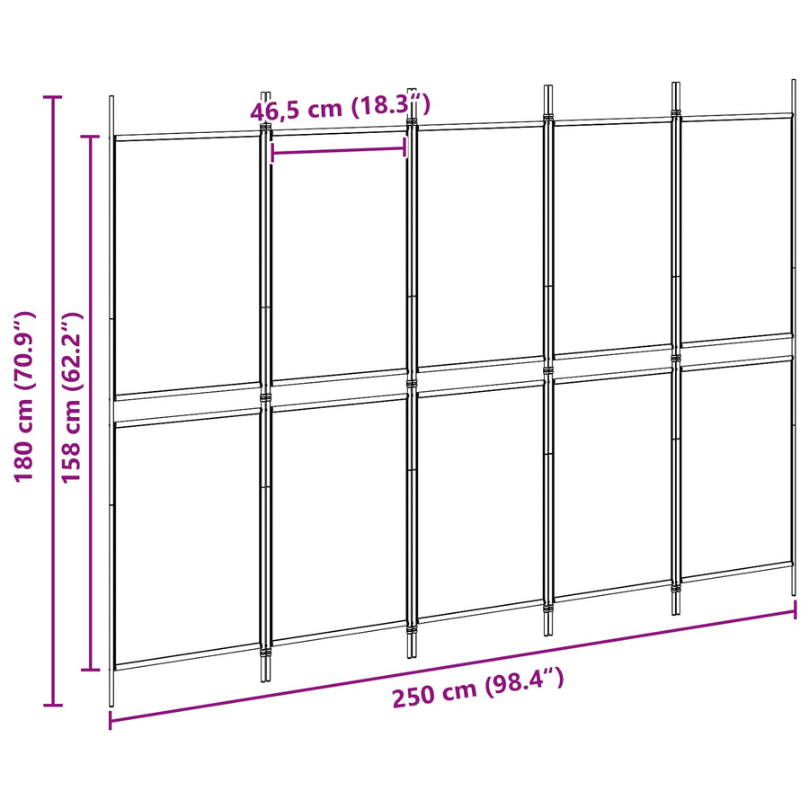 5-Panel Room Divider Beige 250 x 180 cm Stof