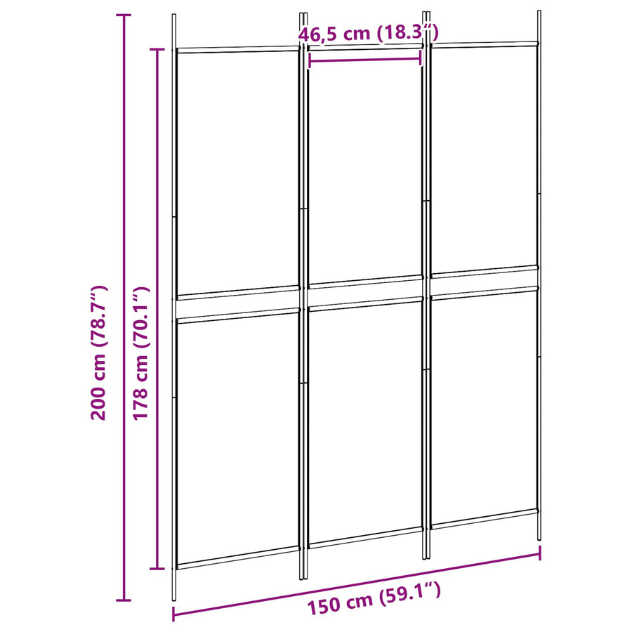 3-Panel Room Divider Beige 150 x 200 cm Stof