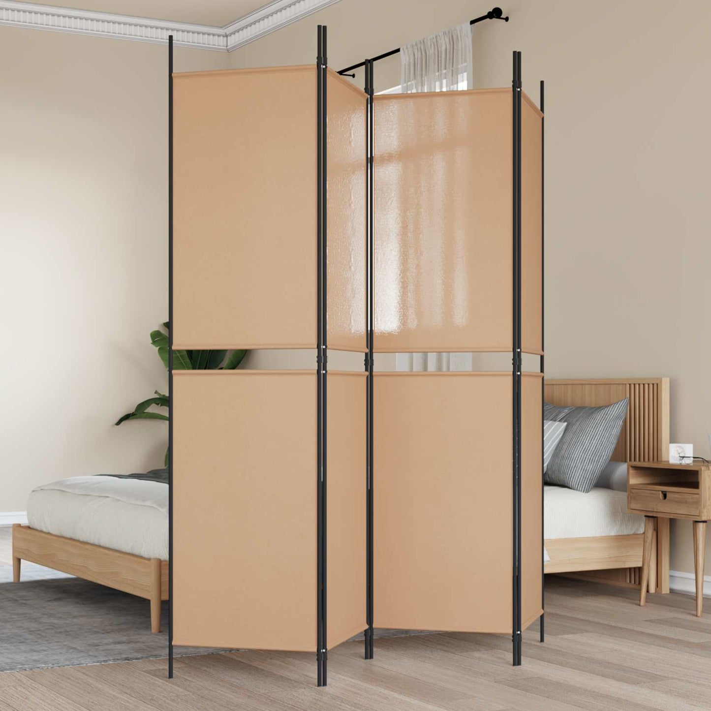 4-panelen kamerscherm Beige 200 x 200 cm Stof