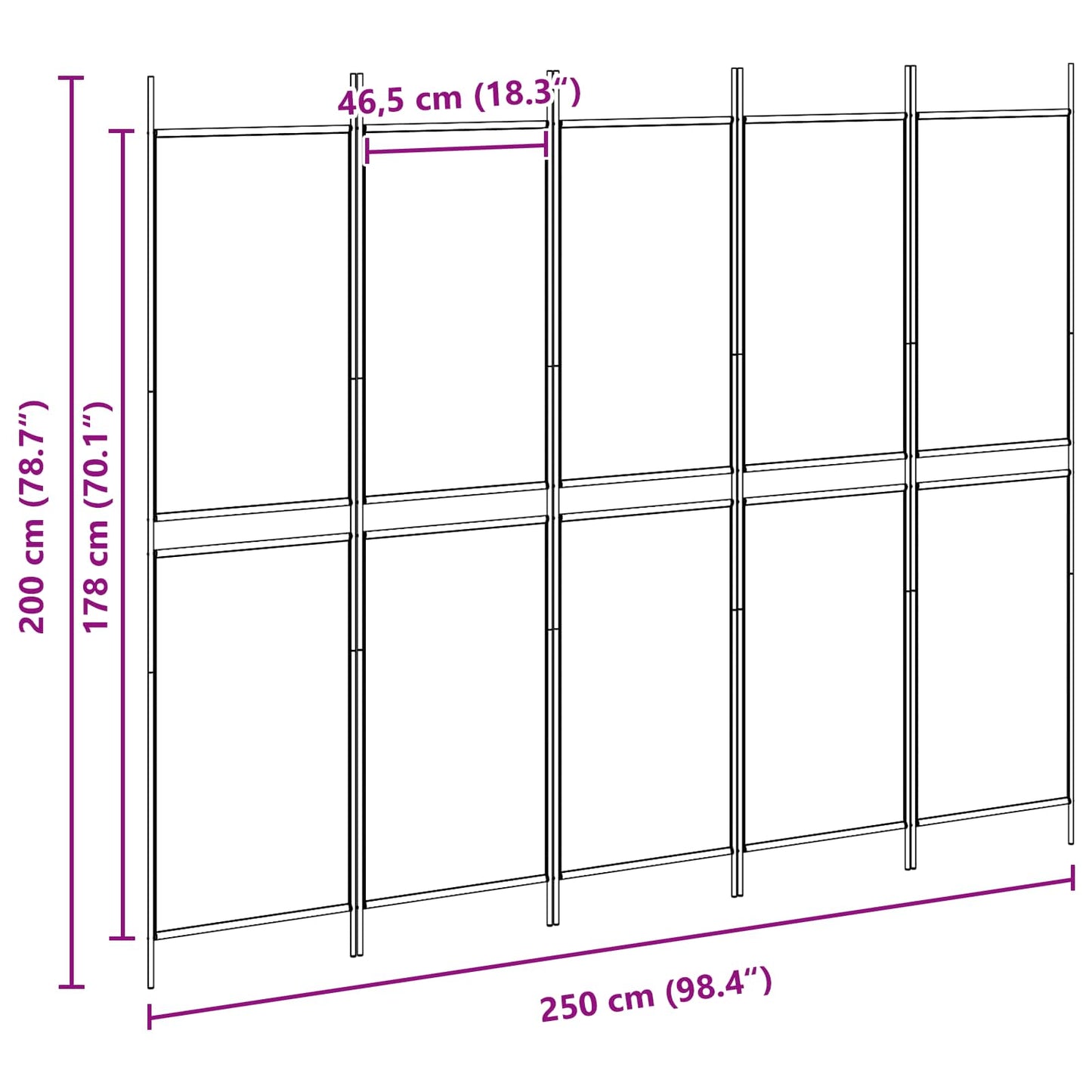 5-panelen kamerscherm Beige 250 x 200 cm Stof
