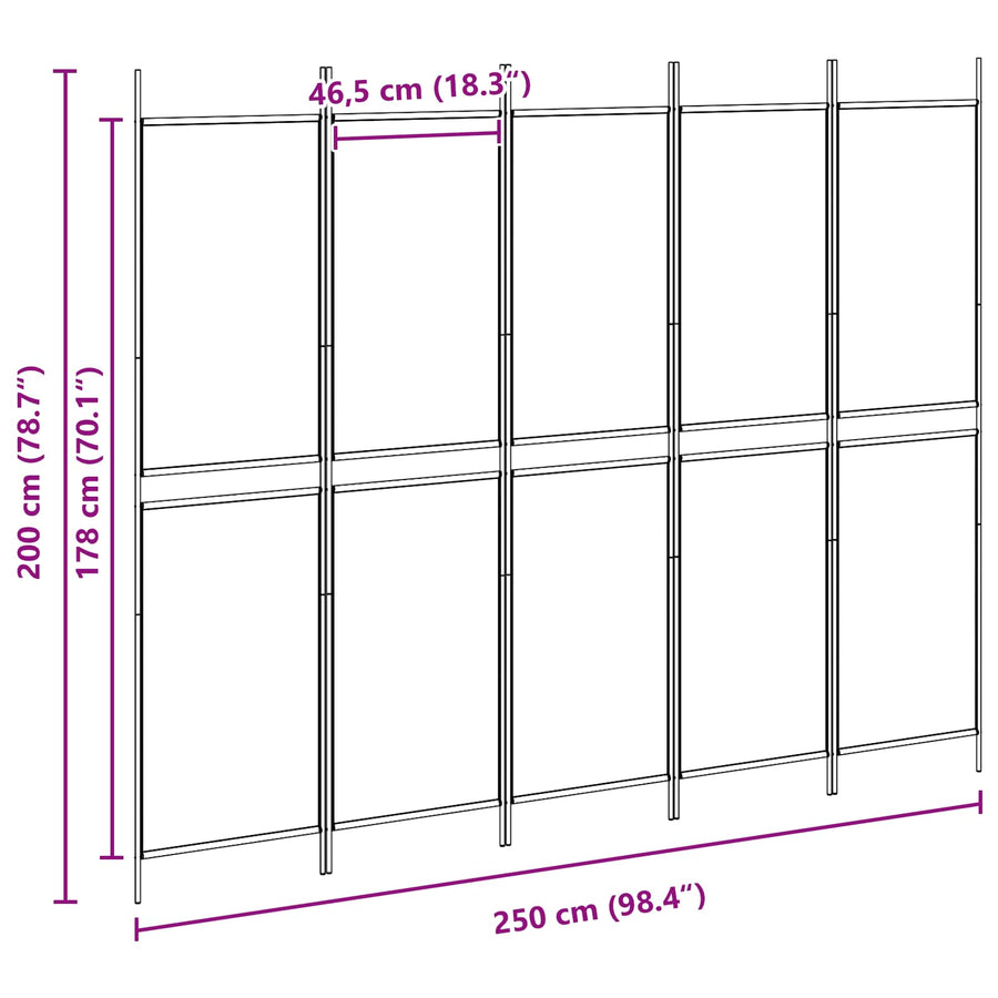 5-panelen kamerscherm Beige 250 x 200 cm Stof