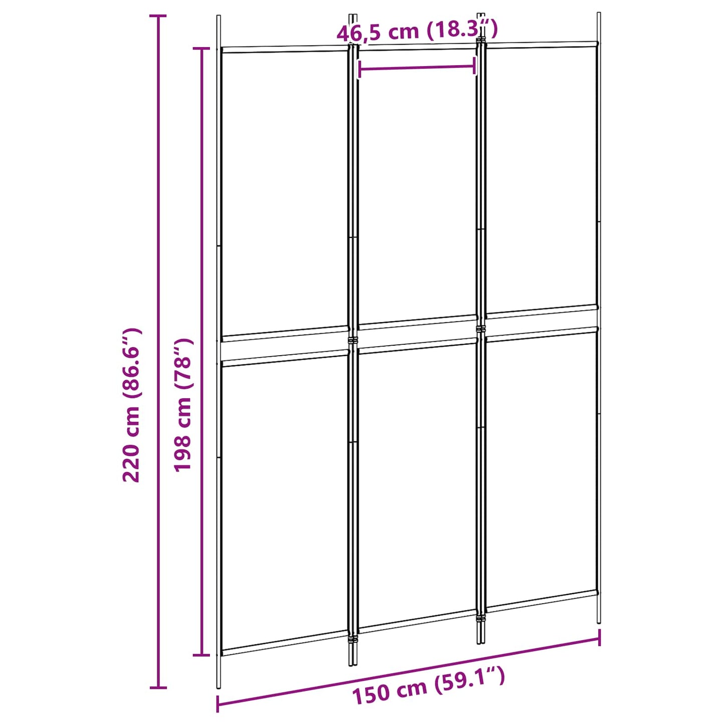 3-Panel Room Divider Beige 150 x 220 cm Stof