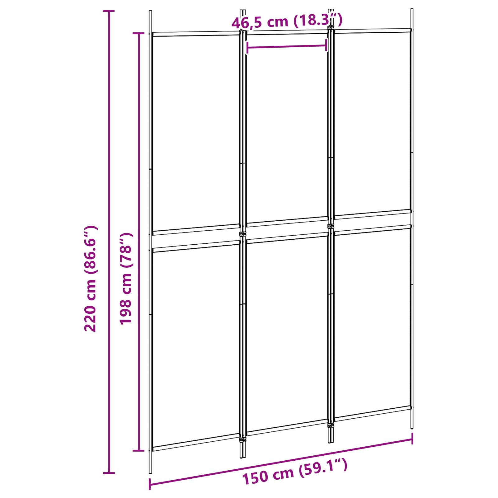 3-Panel Room Divider Beige 150 x 220 cm Stof
