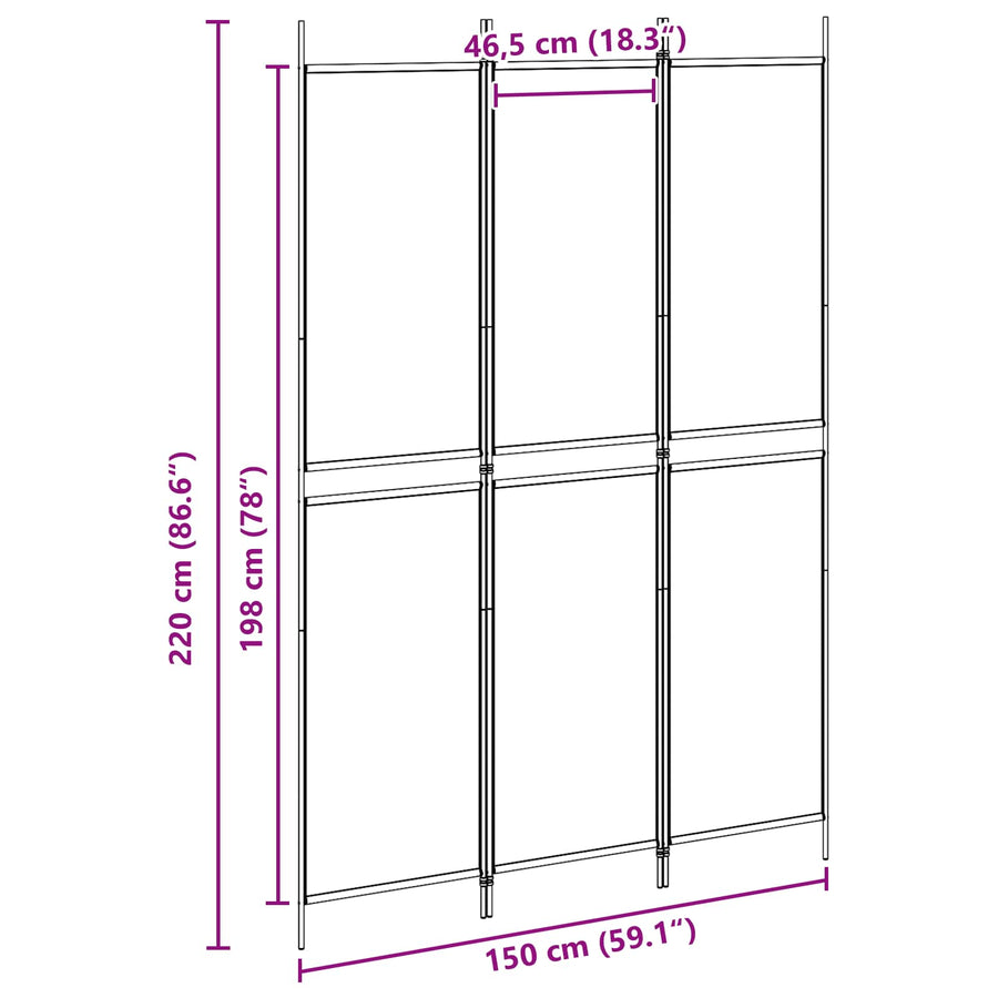 3-Panel Room Divider Beige 150 x 220 cm Stof