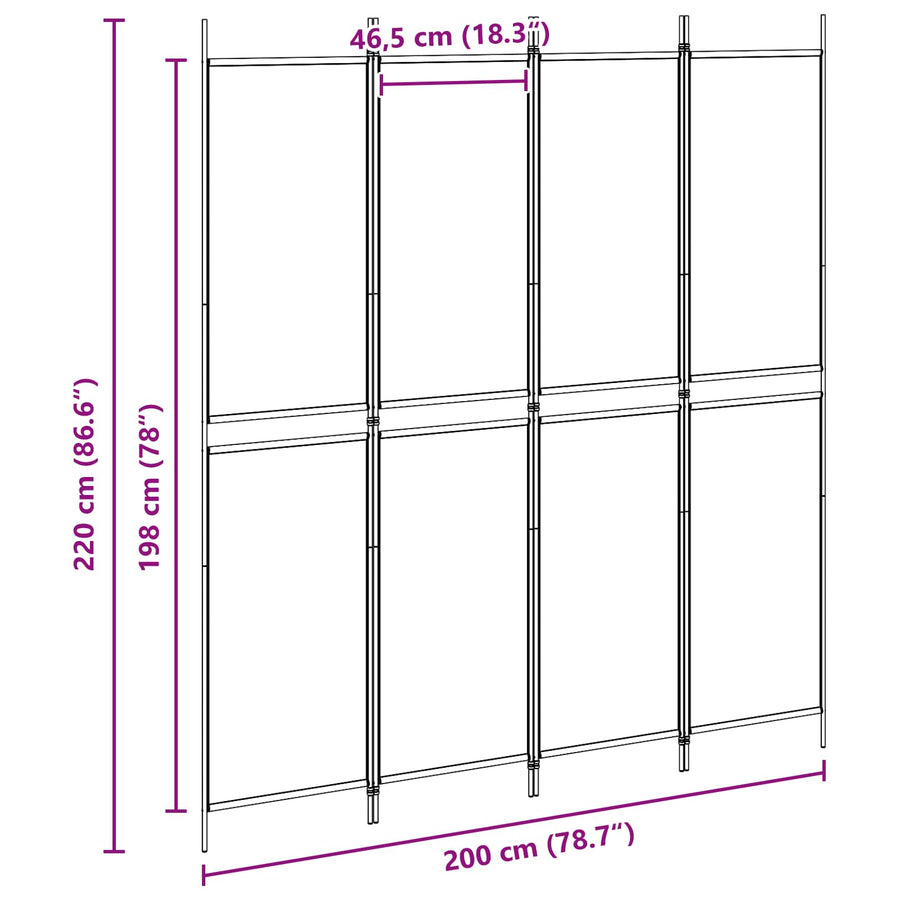 4-panelen roomdivider Beige 200 x 220 cm Stof