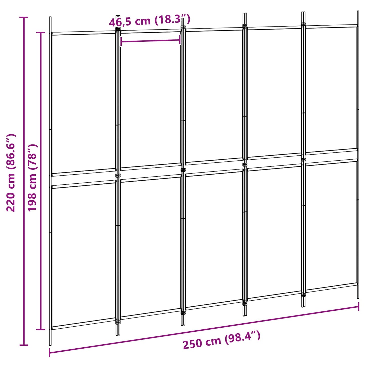 5-Panel Room Divider Beige 250 x 220 cm Stof
