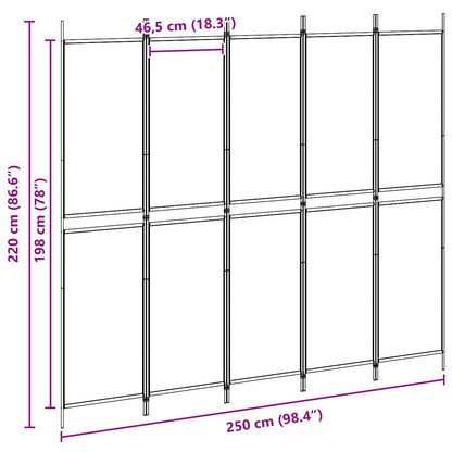 5-Panel Room Divider Beige 250 x 220 cm Stof