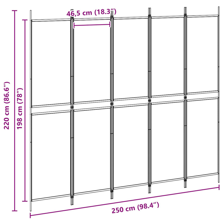 5-Panel Room Divider Beige 250 x 220 cm Stof