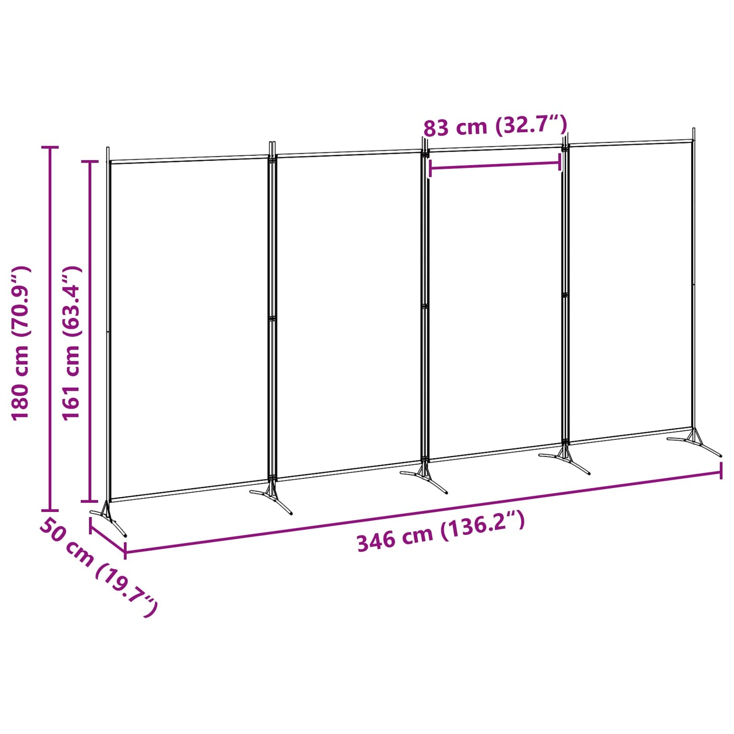 4-panelen roomdivider Beige 346 x 180 cm Stof