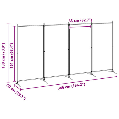 4-panelen roomdivider Beige 346 x 180 cm Stof